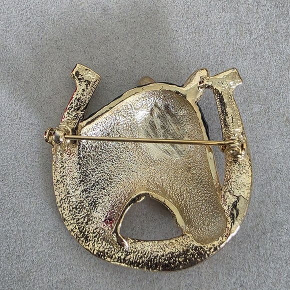 Vintage 80s Equestrian Horse with Horseshoe Brooch Pin - Picture 4 of 8